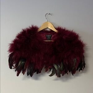 Bebe Deep Red Feathered Capelet